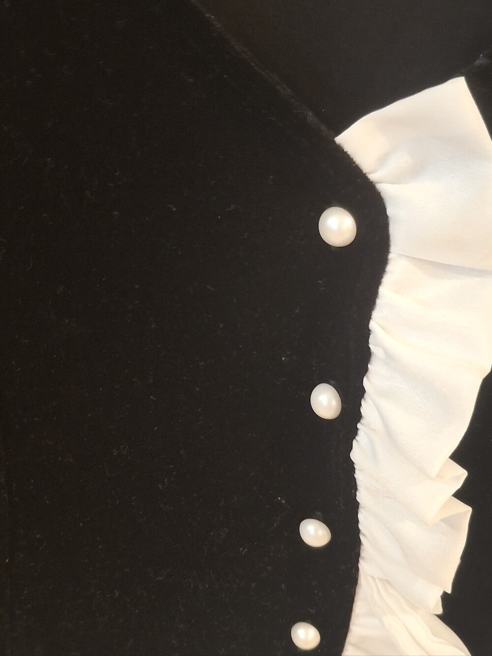 Black & White Ruffle Button-Front Velvet Top - Picture 2 of 3